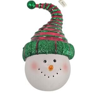 Department 56 Snowman Head Ornament 2003 Glitter Hat 5" Xmas Decor Boxed